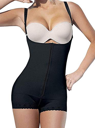 YIANNA Mujer Body Reductor Busto Abierto Corsé sin Costuras Faja Reductora Modeladora Negro Shapewear Adelgazante Negro,7102 Size M