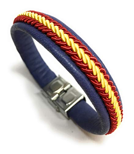 YOJAN PIEL - Pulsera De Piel Bandera De España (Hecho A Mano) | Complementos de Moda Unisex para Hombres y Mujeres de Estilo Atemporal y Elegante | Regalos Originales y Exclusivos