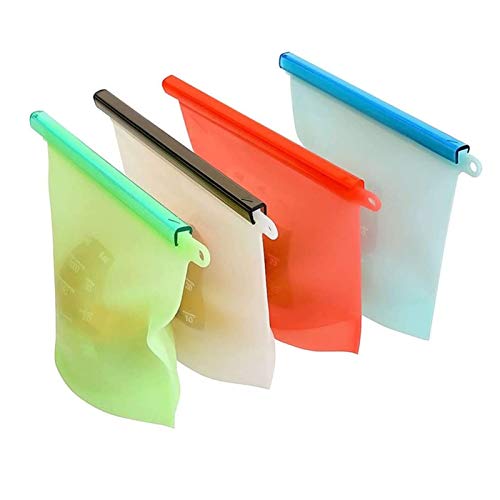 Yompz Bolsas de Silicona, Bolsas Reutilizables de Silicona, Bolsas de Comida, Bolsas a Prueba de Fugas y Sellables para Almacenar Congelación, Calefacción Recipiente hermético(4 x 1L)