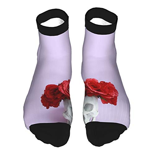 YudoHong Plaster Skull Red Roses Crown Calcetines para Caminar para Mujer Calcetines para Caminar al Aire Libre