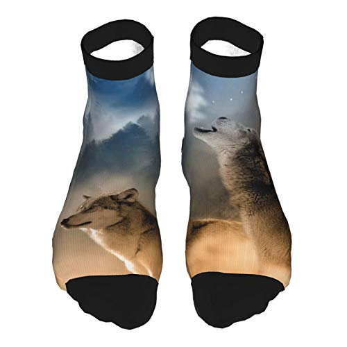 YudoHong Wolves Wolf Howling Moon Stars Night Wild Calcetines de algodón Medio Acolchados para Hombre