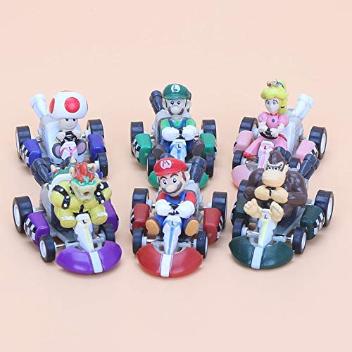 YUNMEI Mario Juguetes 6pcs / Set Super Mario Bros Figuras 5cm Anime Luigi Donkey Kong Bowser Kart Pull Back PVC Niños Juguetes Niños