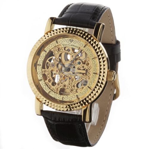 Yves Camani Golden Suburb 3082-G-G-G - Reloj de Caballero automático, Correa de Piel Color Negro