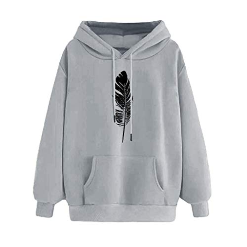 YWLINK SuéTer con Capucha Manga Larga De OtoñO E Invierno para Mujer Sudadera con Capucha Y Estampado De Plumas Chaqueta Casual Camiseta Suelta Arriba Ropa Deportiva De Gran TamañO Fiesta(Gris,S)