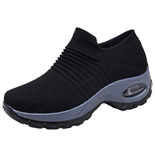 Zapatos Deporte Mujer Zapatillas Deportivas Correr Gimnasio Casual Zapatos para Caminar Mesh Running Transpirable Aumentar Más Altos Sneakers Negro Gris Morado Rojo 35-44 Negro 40