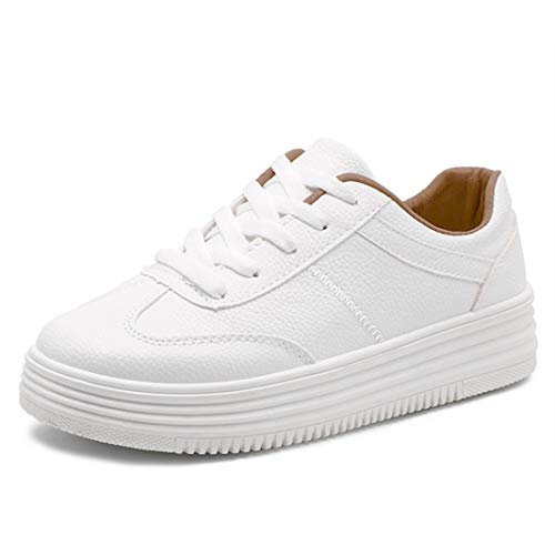 Zapatos Vulcanizados para Mujer Zapatillas Bajas De Plataforma Blanca con Cordones Punta Redonda Pisos Casuales Caminantes Transpirables Senderismo Entrenadores Gruesos