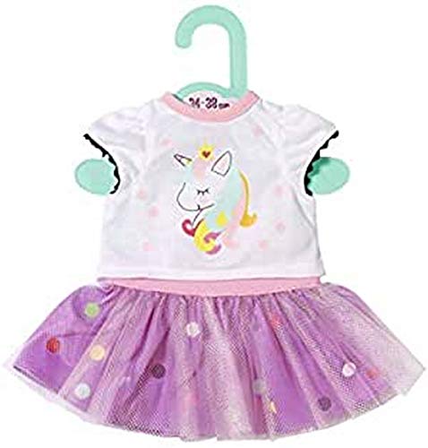 Zapf Creation 870563 Dolly Moda Unicornio camiseta con tutú 36 cm, blanco, morado , color/modelo surtido