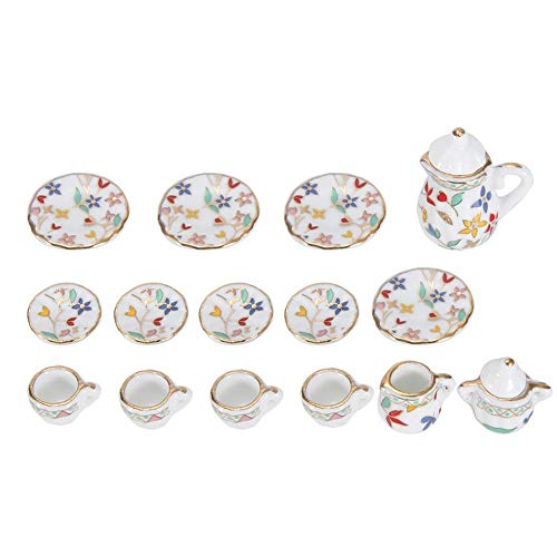 1:12 Accesorio para casa de muñecas, 15pcs Mini taza de té de flores de porcelana Juego de casa de muñecas Decoración Miniatura de muebles de simulación de cocina para niños (Tye 3)