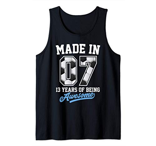 13th Birthday Gift Born In 2007 Soccer Fútbol Jersey Style Camiseta sin Mangas