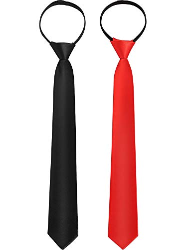 2 Piezas Cremalleras Corbatas para Mujeres Corbatas Pre-atadas con Cremallera Corbata Ajustable con Correa de Cuello, 38 x 5 cm/ 15 x 2 Pulgadas (Rojo y Negro)
