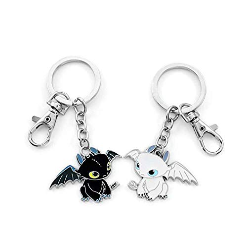 2 Piezas Llavero para Parejas en Forma Dragón Amante Llavero Colgante Toothless de Aleación Llavero Novios Novias Keychain Metal para Amantes del Día de San Valentín y Aniversario (Negro + Blanco)