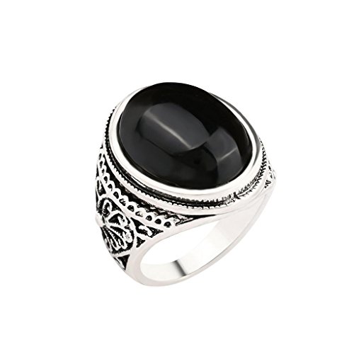 20mm Joyería Anillo Redondo Vendimia Flor Cristal Talladas Masculina para Hombre Negro