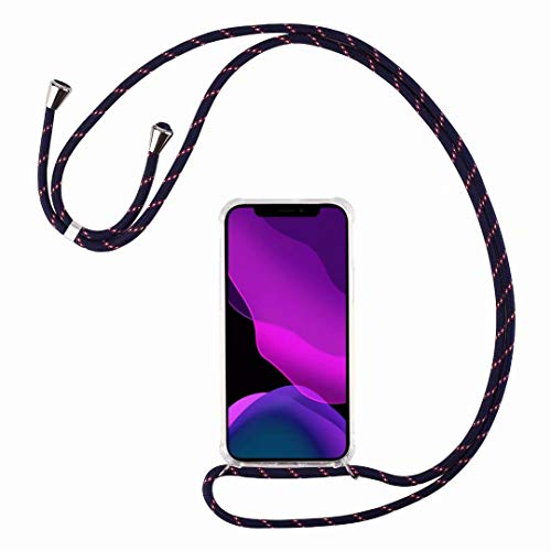 2ndSpring Funda con Cuerda Compatible con OPPO Find X2 Lite,Colgante Collar Correa de Cuello Cadena Cordón,Azul Rojo