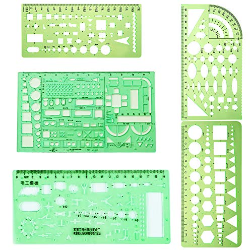 5 Piezas Regla de Dibujo, Regla de Plástico, Regla de Plantilla de Dibujo, para Estudiantes, Oficina, Escuela, Construcción