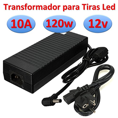 Ahorraluz Transformador DC Alimentador para Tiras Led Fuente de Alimentación 220v (12v 10A 120w), Negro