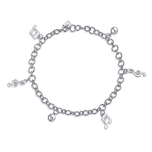 Amante Música Notas Musica Ales Pulsera Tobilleracolgante Mujer Tobillera Ajustable Plata Esterlina 925 9-10Extender