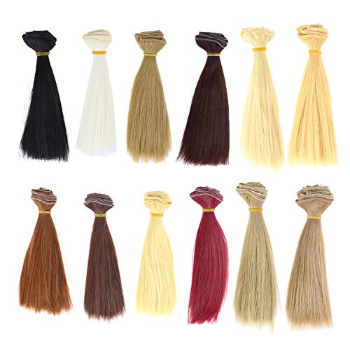 Artibetter 12 extensiones de pelo sintético resistente al calor largo recto extensiones de cabello para hacer muñecas y manualidades, 100 x 15 cm