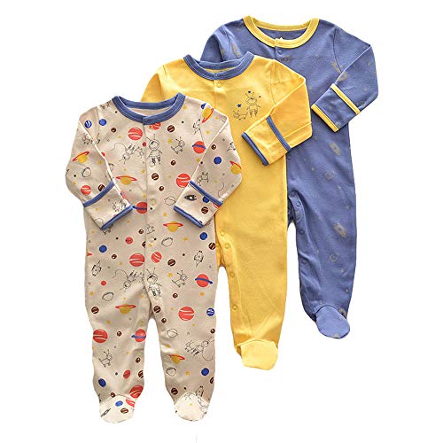 Bebé Mameluco de Algodón Piezas de 3, Recién Nacido Pelele Niño Niña Pijama Monos Manga Larga Body Ropa para Bebé 3-6 Meses