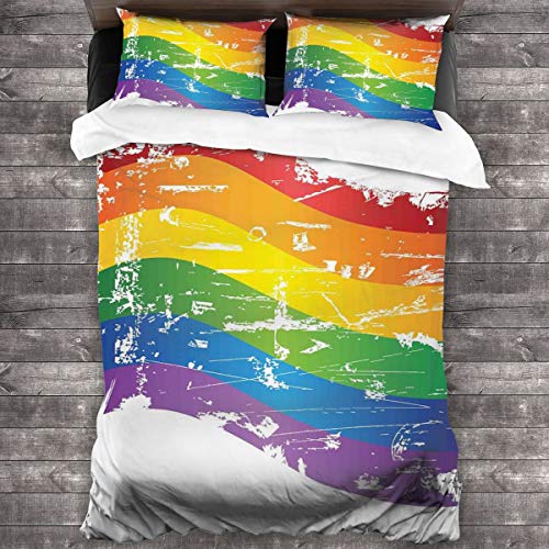 BEITUOLA Juego de Funda nórdica,Bandera del Orgullo Gay del Estilo del Grunge Rayas del Arco Iris Antiguas temáticas de la Comunidad LGBT,1 Funda de Edredón y 2 Fundas de Almohada 240 x 260cm