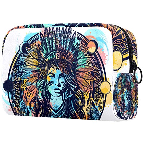 Bolsa de maquillaje personalizable, portátil, para mujer, bolso de mano, organizador de viaje, diseño tribal indio, mujer