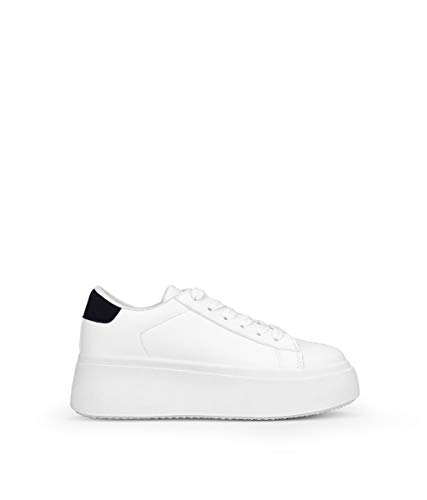 BOSANOVA Zapatillas Blancas con Detalle Pieza Trasera en Color Negro para Mujer | con Cordones. Blanco 38