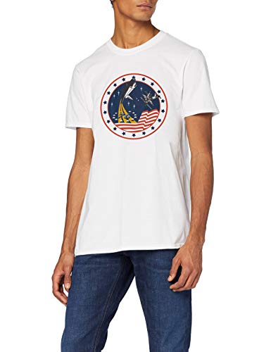 Brands In Limited NASA Rocket 76 Camiseta, Blanco (White Wht), Large para Hombre