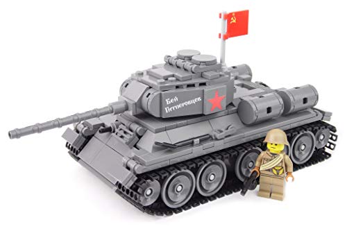 BricksStuff Tanque T34 / 85 con Figura I Soldado Ruso de la Segunda Guerra Mundial, Accesorios Personalizados de BrickArms | Kit con Instrucciones | Compatible con Lego®
