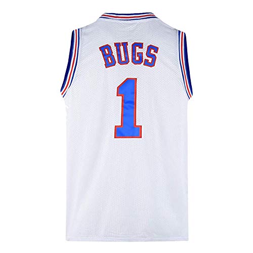 Bugs # 1 Space Jam Movie Camiseta de Baloncesto para Hombre, Camiseta de Baloncesto Traje de Entrenamiento Chaleco Camiseta Deportiva, Ropa de Hip Hop de los 90 para Fiesta (S-3XL)-White-M