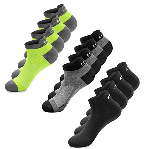 Calcetines de deporte para hombre y mujer, 6 | 12 pares de calcetines cortos de algodón, calcetines de deporte, calcetines de ping pong, color blanco y negro Negro X4 gris oscuro 4 amarillo X4. 43-46