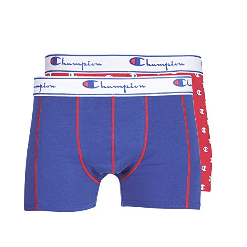 Champion Coton MIX, Boxer Homme, Multicolore (Logo Imprime Rouge/Bleu Royal 8mf), Large (Taille Fabricant: L) (lot de 2)