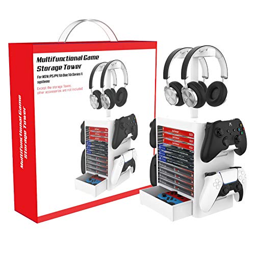 CHJ Soporte Torre Almacenamiento Juegos, Soporte Torre Almacenamiento Disco Juegos Multifuncional para PS5 PS4 / Xbox Series X/Nintendo Switch Gamer Gifts