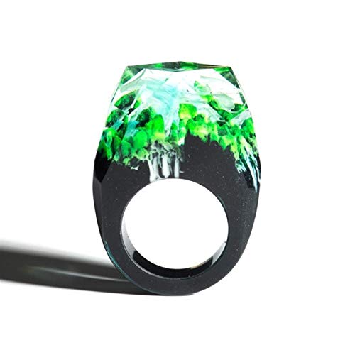 chushi Nuevo Anillo De Madera De La Resina Epoxi De La Resina De La Nueva Mujer Regalo De Madera del Anillo Natural De La Moda del Anillo De Madera del Paisaje De Madera Zzib (Color : C, Size : 10)