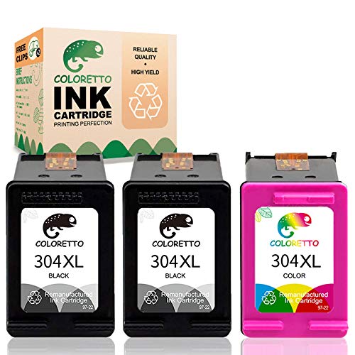 COLORETTO Cartucho de Tinta remanufacturado para HP 304XL 304 XL (2 Negro, 1 Tricolor) Compatible con HP Deskjet Series:2622 2624 2652 2655 2680 2730 3720 3721 3722 3723 3730 3732 Paquete Combinado