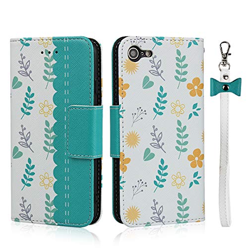 Copmob Funda iPhone 7,Funda iPhone 8,Cuero de PU Flip Patrón Floral Billetera Funda,[Hebilla magnética][Función de Soporte][Ranura para Tarjeta],Cuerda de muñeca,Carcasa iPhone 7//8 - Azul Cielo