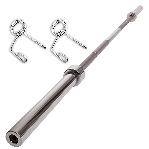 C.P. Sports barbell barras de pesas, barra olímpica 50mm, sostiene hasta 250 kg, pesa 20 kg, longitud total 2200 mm, acero sólido cromado, de alta calidad casquillos de fricción, pareja abrazadera cierre G42