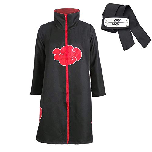 D.F.L Trajes de Akatsuki Halloween Cosplay Disfraces Capa Larga Cosplay de los Akatsukis Itachi Vestido Akatsuki Cinta de Cabeza Venda para Cosplay Itachi Uchiha (XXL)