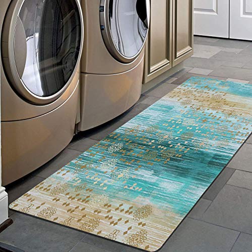 Dhfrends Non Slip Runner Rug Waterproof Natural Rubber Kitchen Runner Laundry Room Floor Mat Doormat Entrance Rug (39x60", Ombre Blue)