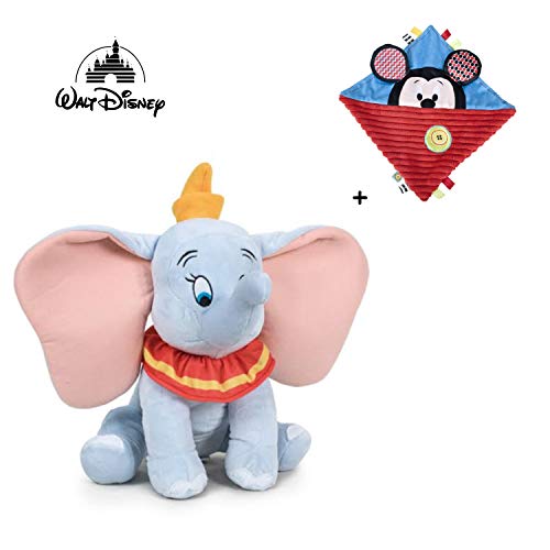 Disney - Peluche Elefante Dumbo 11"/30cm (760017688) + Doudou mantita Mickey Mouse (Famosa Softies 760016183) Calidad Super Soft
