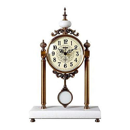 通用 European-Style Desk Clock Living Room Light Luxury Swing Desk Clock Pendulum Clock Creative Retro Large Silent Desk Clock 白色