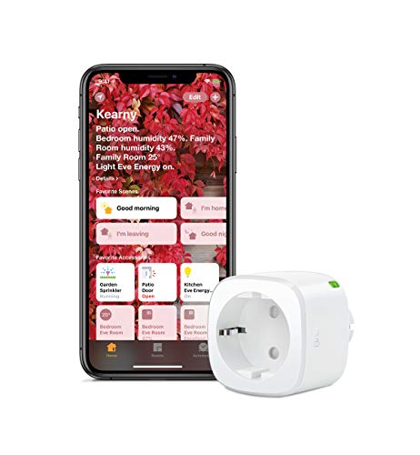 Eve Energy - Enchufe inteligente conmutable, certificado TÜV, medición de consumo, horarios, enciende y apaga los dispositivos, sin necesidad de bridge, Bluetooth/Thread, Homekit