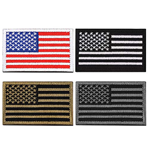 FaithHeart 4 Piezas Parches Apliques Sticker Decorativo Poliéster Bordado para Vaqueros Ropa Camisa Bolsas Gorras Brazal Velcro Rectangular Bandera America Estados Unidos