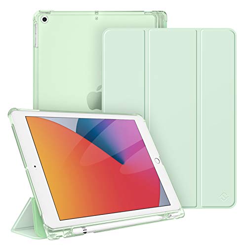 Fintie Funda para iPad 10,2" 2020/2019 con Soporte Integrado para Pencil - Trasera Transparente Carcasa Ligera Función de Auto-Reposo/Activación para iPad 8/7.ª Generación, Verde Claro