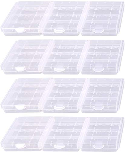 GTIWUNG 12 Piezas Caja de Batería de Plástico, Caja de Almacenamiento para baterías y baterías Recargables - Caja de batería para AA y AAA, Transparente