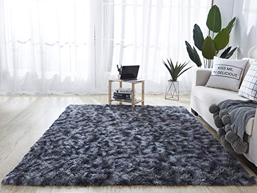 HETOOSHI alfombras mullidas de Interior súper Suaves y mullidas de Terciopelo Linda Alfombra de Dormitorio mullidaAdecuado para salón Dormitorio baño sofá Silla cojín (Gris Oscuro, 80 x 160 cm)