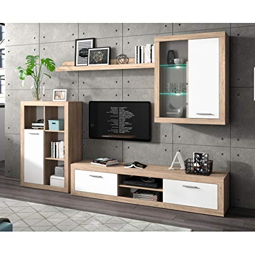 Homely - Mueble de salón Modular Formentera Color Roble y Blanco de 270 cm