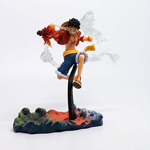 HYKCSS One Piece Anime Doll Monkey D. Luffy Segunda Etapa Puño de Fuego Sombrero de Paja Pirata Capitán Versión Estatua Muñeca Escultura Juguete Decoración Modelo Figura Figura 18cm Al