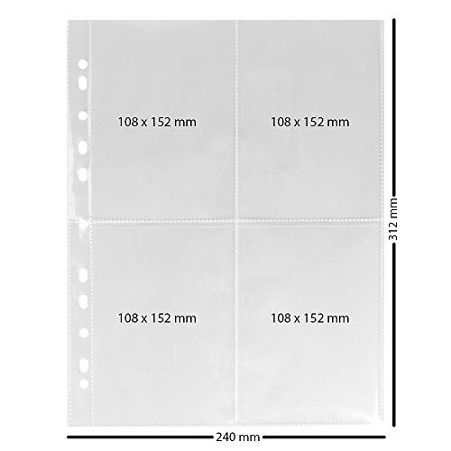 Ideas con fundas de colección de corazones, fundas transparentes, DIN A4, 4 compartimentos, 10,8 x 15,2 cm, 50 unidades, fundas para tarjetas postales