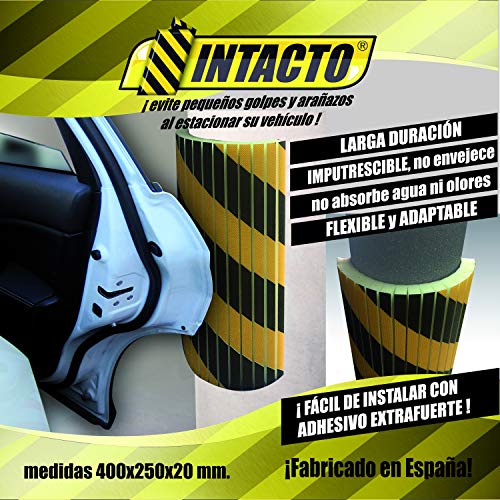 INTACTO PROTECTOR COLUMNA GARAJE, ESPUMA DE POLIETILENO + FILM AMARILLO Y NEGRO + ADHESIVO EXTRA FUERTE 400X250X20MM. 4 unidades