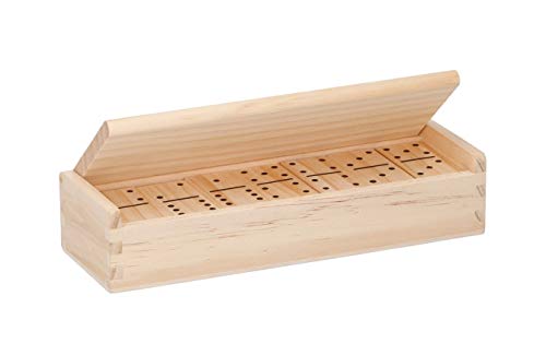 Invero Juego de 28 juegos de dominó doble de madera de 28 piezas, completo con caja de almacenamiento de madera con tapa abatible, ideal para todos los adultos y niños