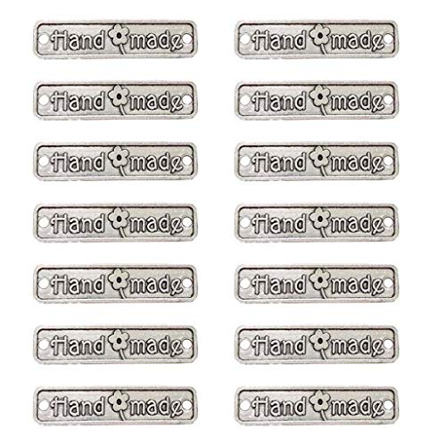 Juland 60 etiquetas de metal hechas a mano de aleación colgante de cuentas de metal para bricolaje, fabricación de joyas, manualidades, regalos – 25 x 6 mm – Rectángulo tono plateado